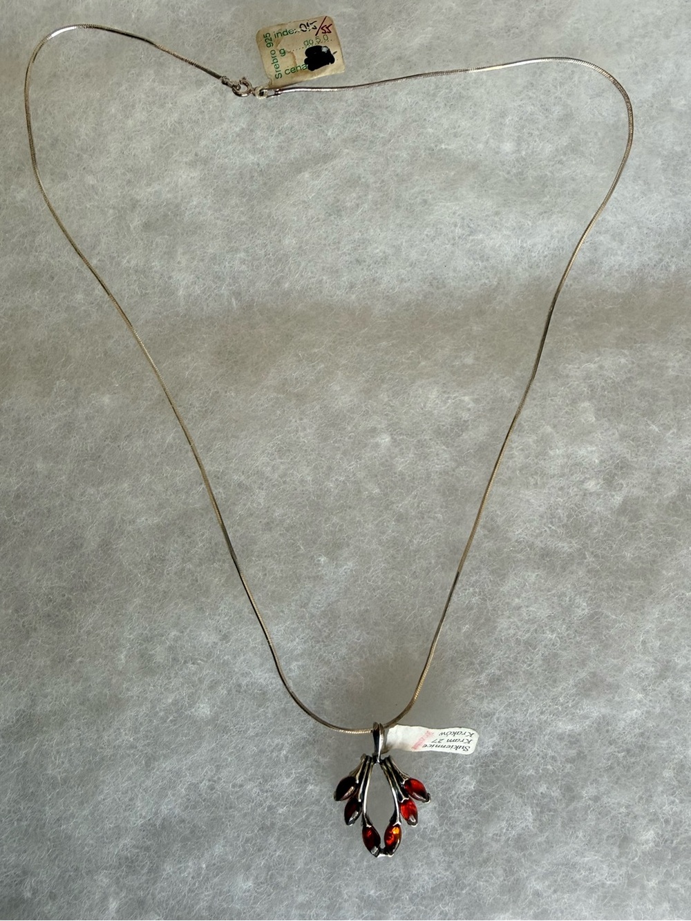 Sterling 925 Baltic amber Teardrop Branch Pendant Necklace -vintage NWT